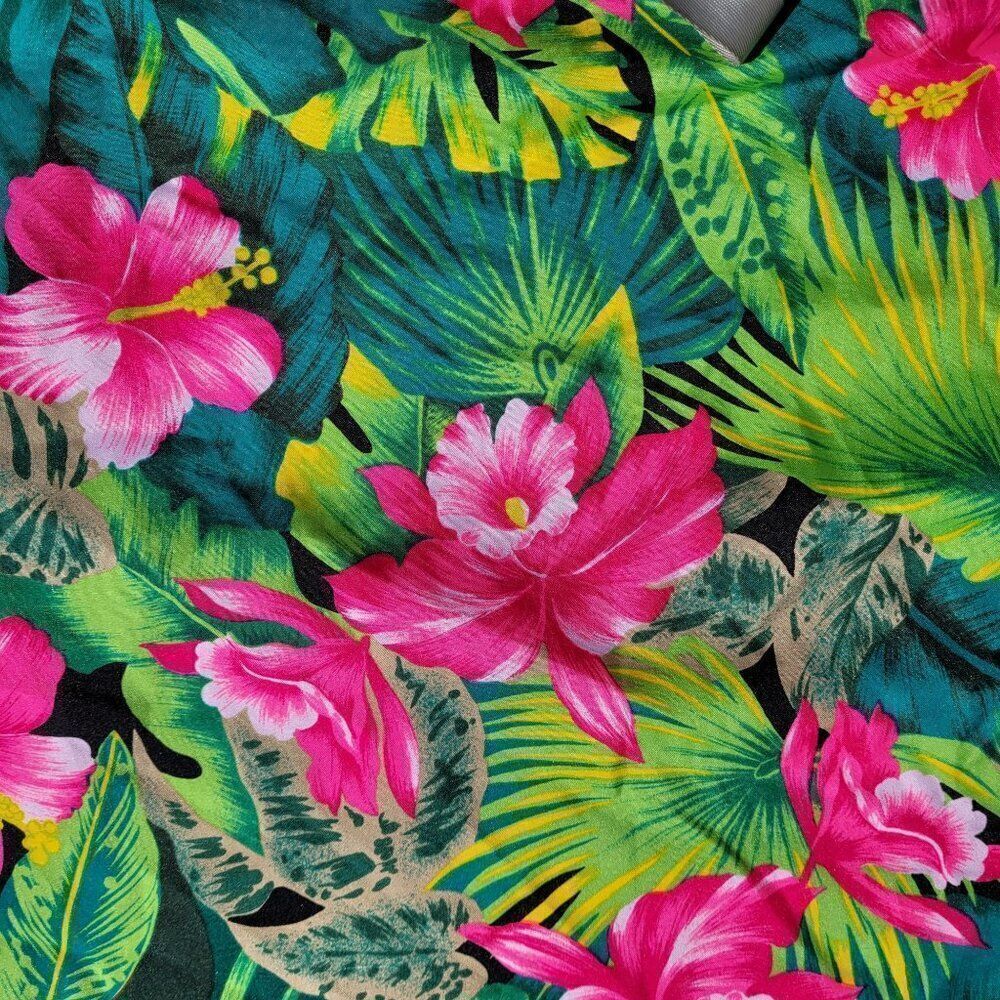 Vintage Beach Coverup‎ Hawaiian Hibiscus Tropical Floral Wrap Dress Convertible